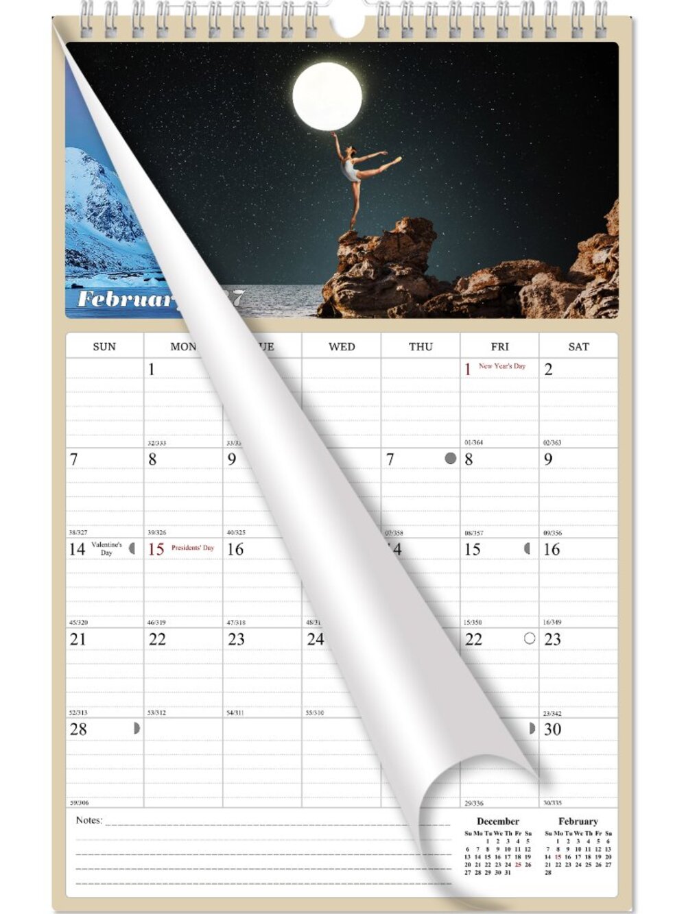 2027 Wall Calendar Spiral-bound Twin (Lunar) 11" x 17"
